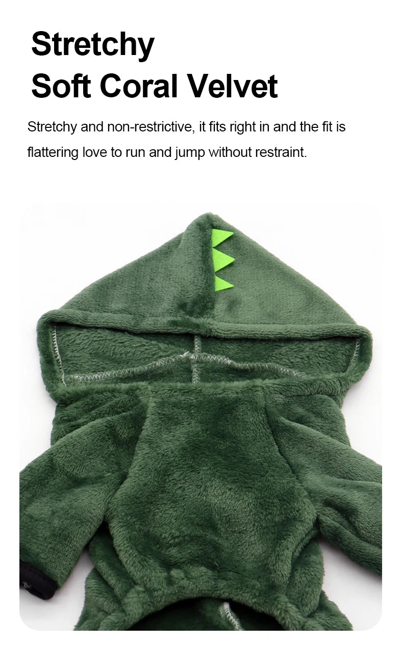 Funny Dino Pet Costume – Cozy Winter Hoodie for Cats & Small Dogs