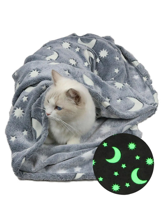 Dog or Cat - Christmas Glow in the Dark moon and stars Blanket - machine washable
