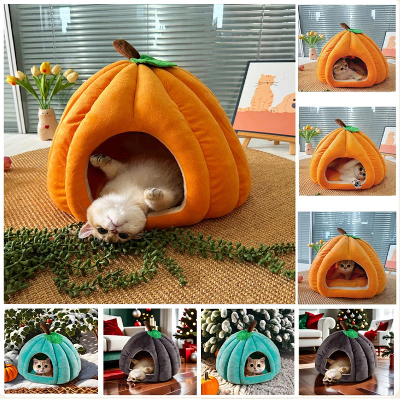 🐾 Cozy Pumpkin Pet House – Soft, Non-Slip Bed for Cats & Small Dogs