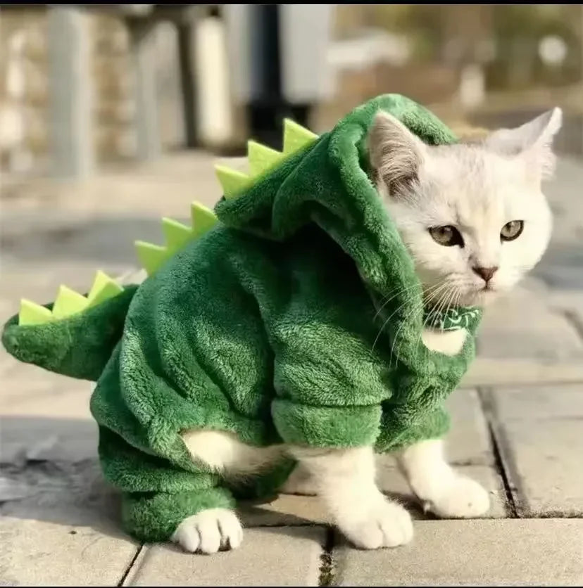 Funny Dino Pet Costume – Cozy Winter Hoodie for Cats & Small Dogs