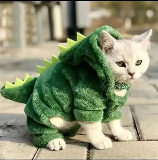 Funny Dino Pet Costume – Cozy Winter Hoodie for Cats & Small Dogs
