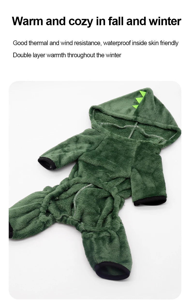Funny Dino Pet Costume – Cozy Winter Hoodie for Cats & Small Dogs