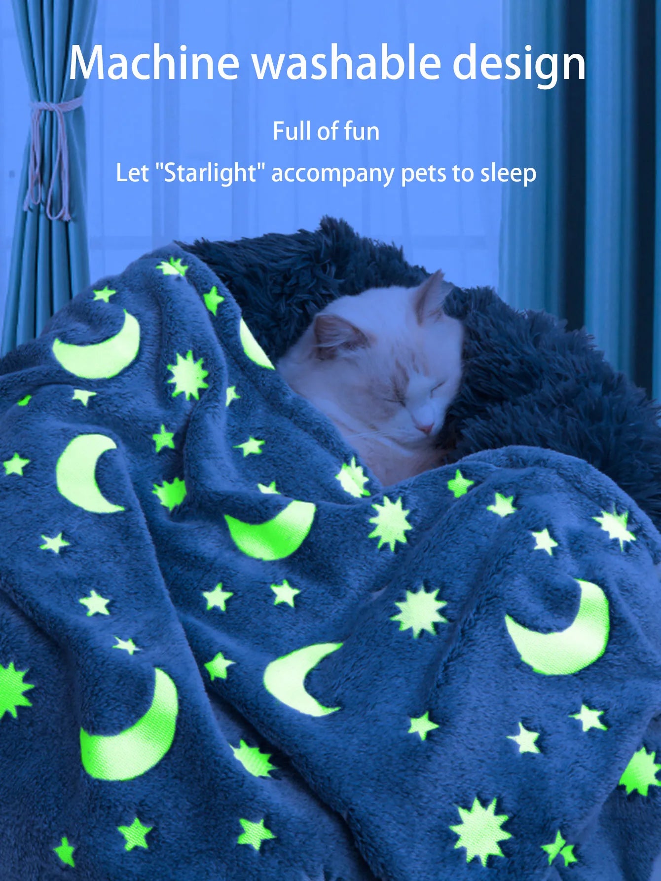 Dog or Cat - Christmas Glow in the Dark moon and stars Blanket - machine washable