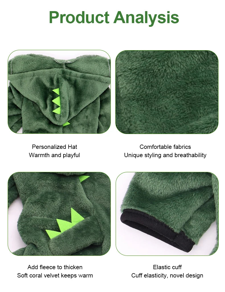 Funny Dino Pet Costume – Cozy Winter Hoodie for Cats & Small Dogs