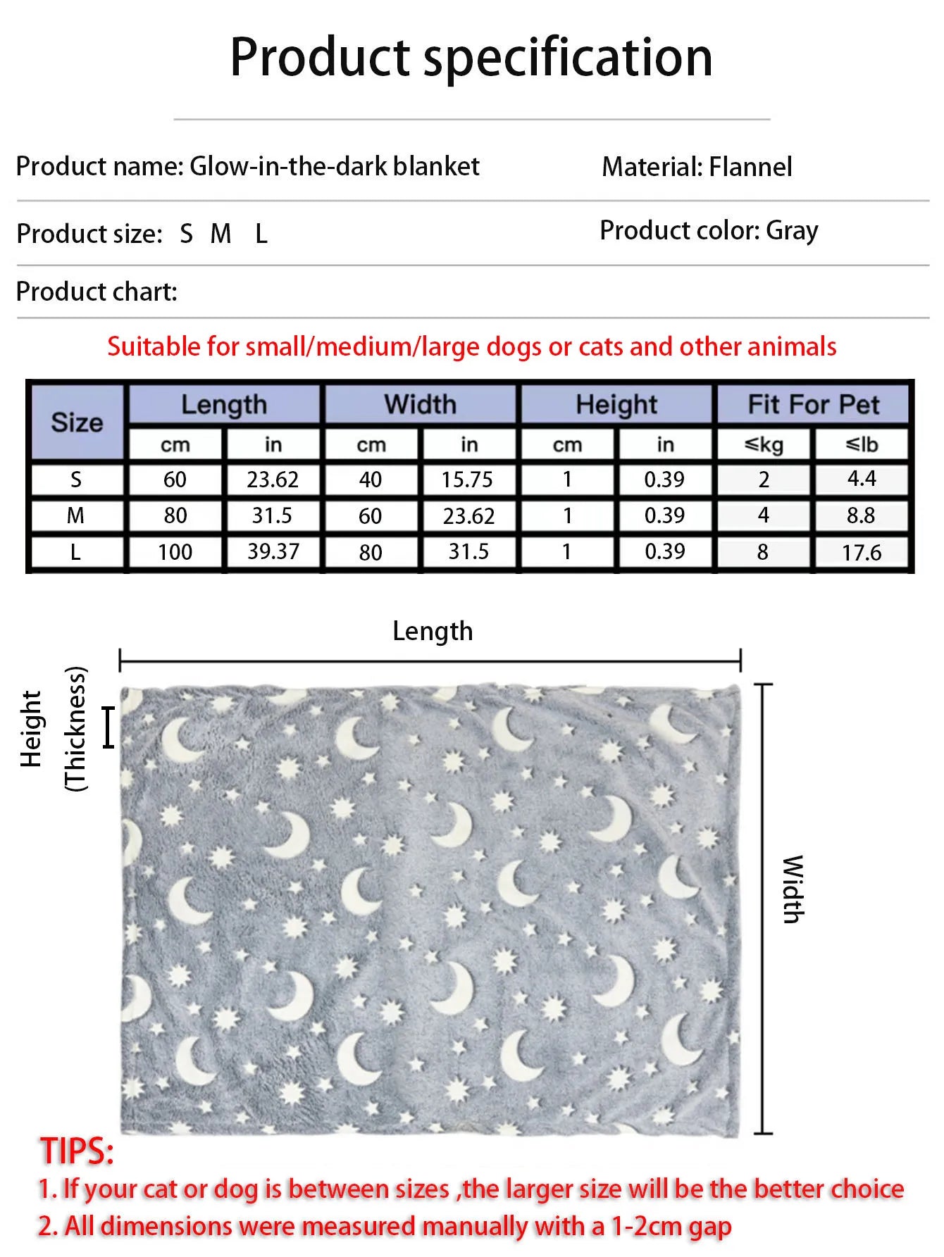 Dog or Cat - Christmas Glow in the Dark moon and stars Blanket - machine washable