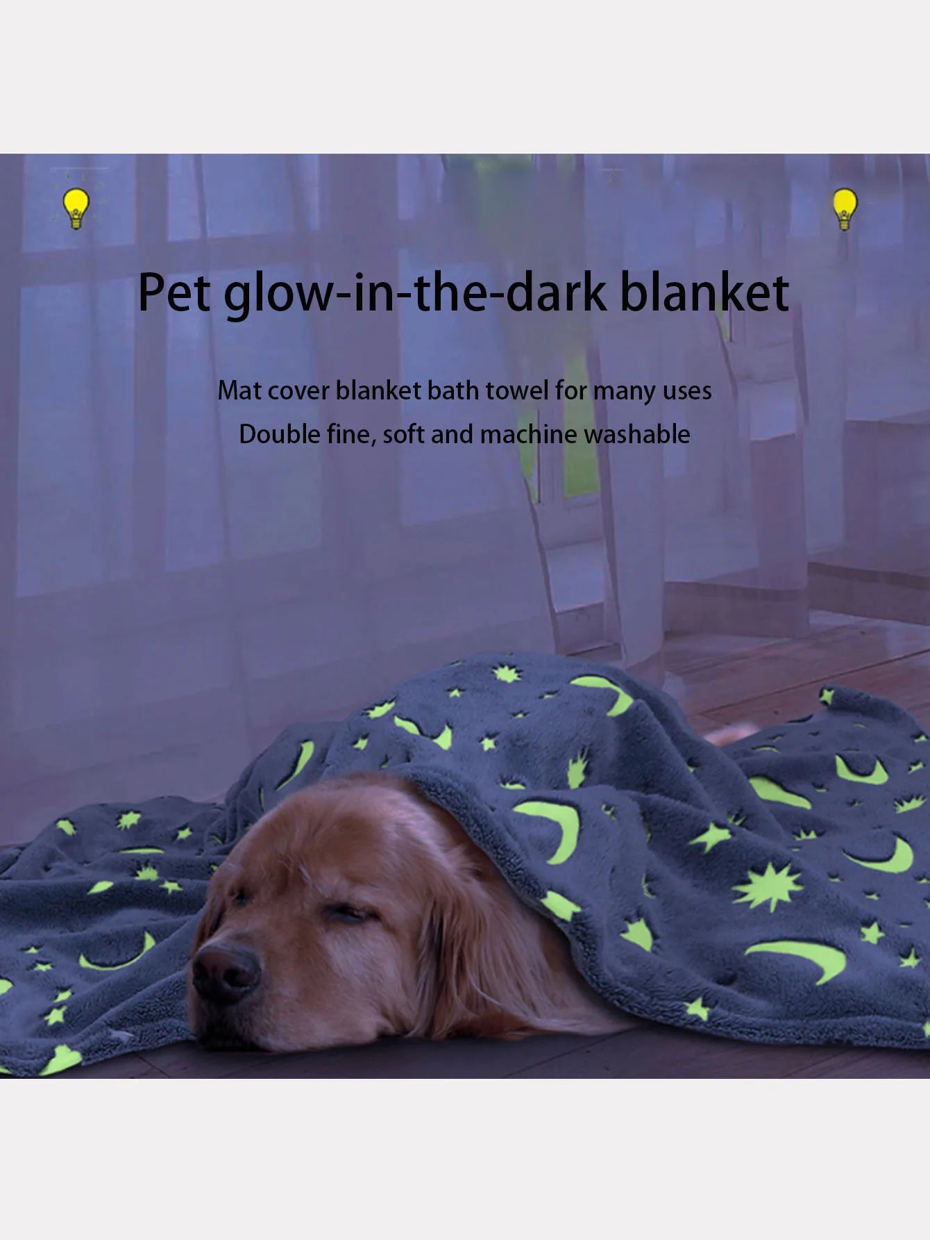 Dog or Cat - Christmas Glow in the Dark moon and stars Blanket - machine washable