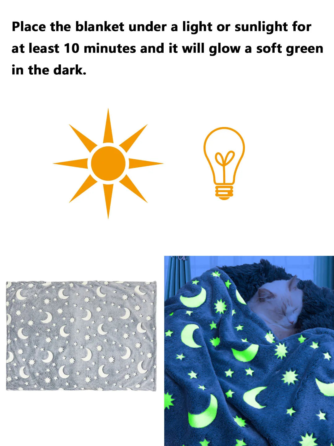 Dog or Cat - Christmas Glow in the Dark moon and stars Blanket - machine washable